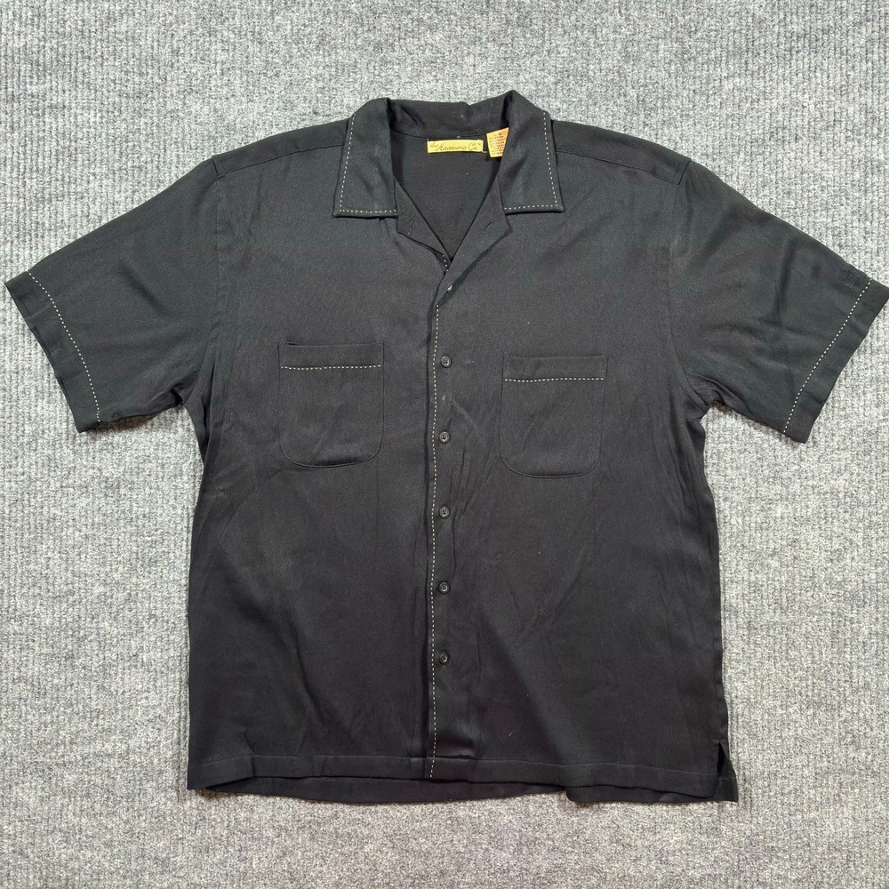 Havana Co Mens Button Up Shirt Size L Black Short Sleeve‎ Casual Lightweight